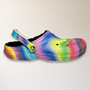 New Crocs Classic Lined Spray Dye Clogs M13 W15 Rainbow Comfort Slip On Travel